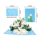 3D daisy pop up greeting card size dimensions guide, floral gift card design in Australia