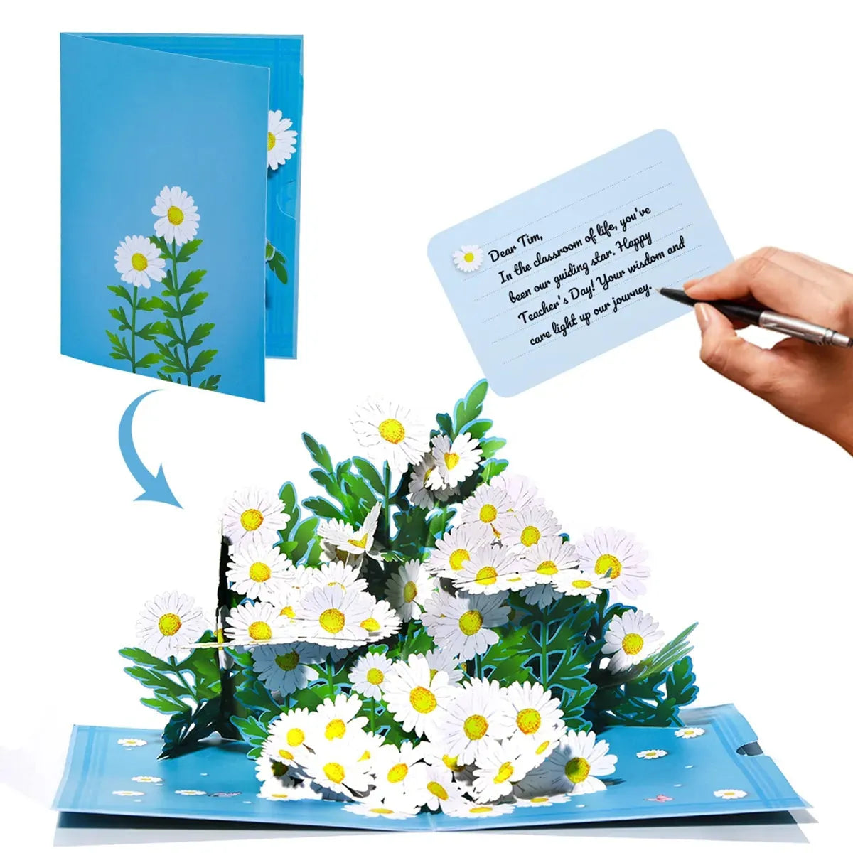3D daisy pop up greeting card with bright floral design, personalised gift card idea in Australia