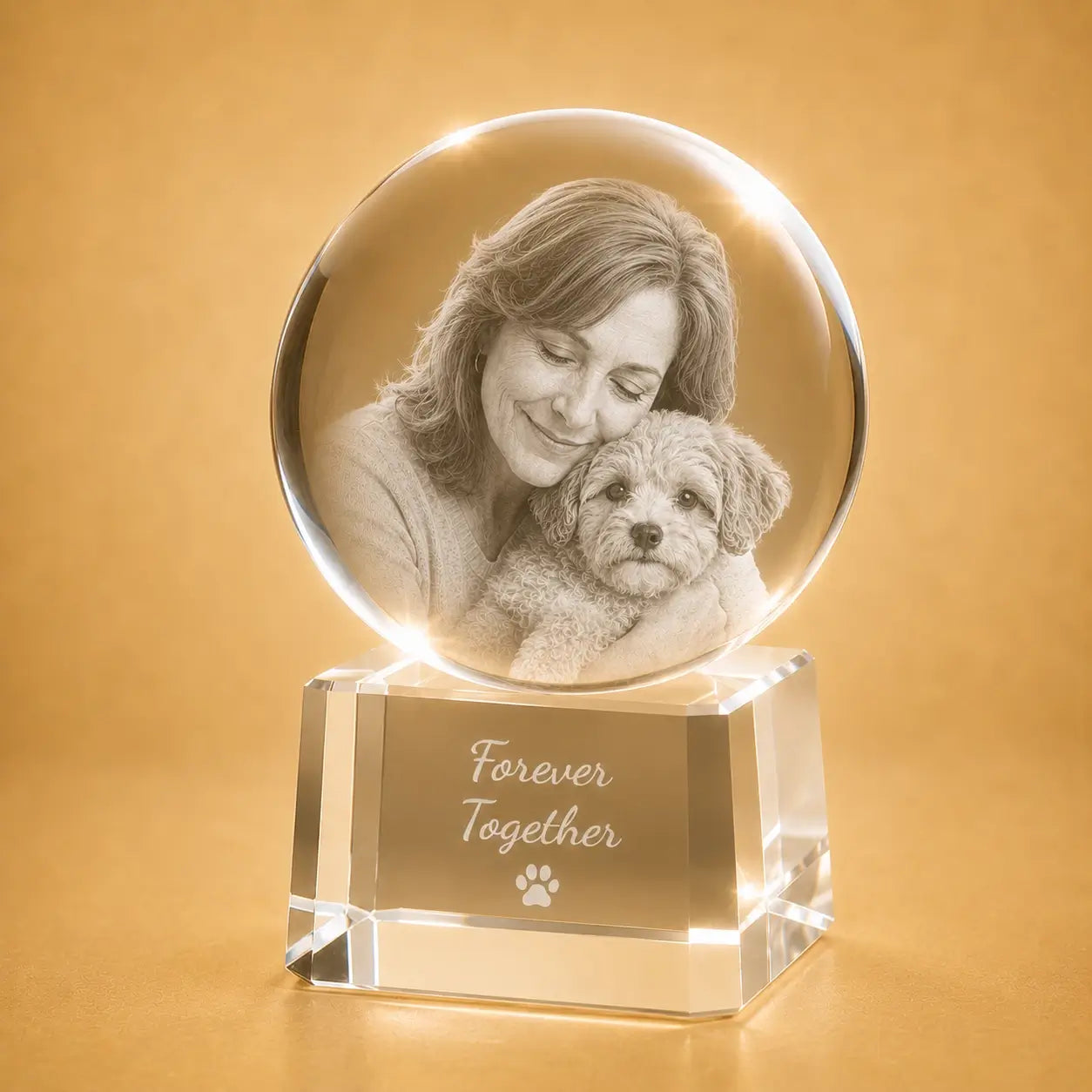 3D crystal ball pet memorial gift, a lasting crystal keepsake for treasured pet memories.