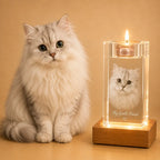 3D crystal pet photo candle holder, perfect for personalised gifts and lasting pet memories.