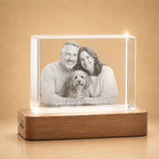 Custom pet photo 3D crystal landscape, a unique personalised gift for pet owners.