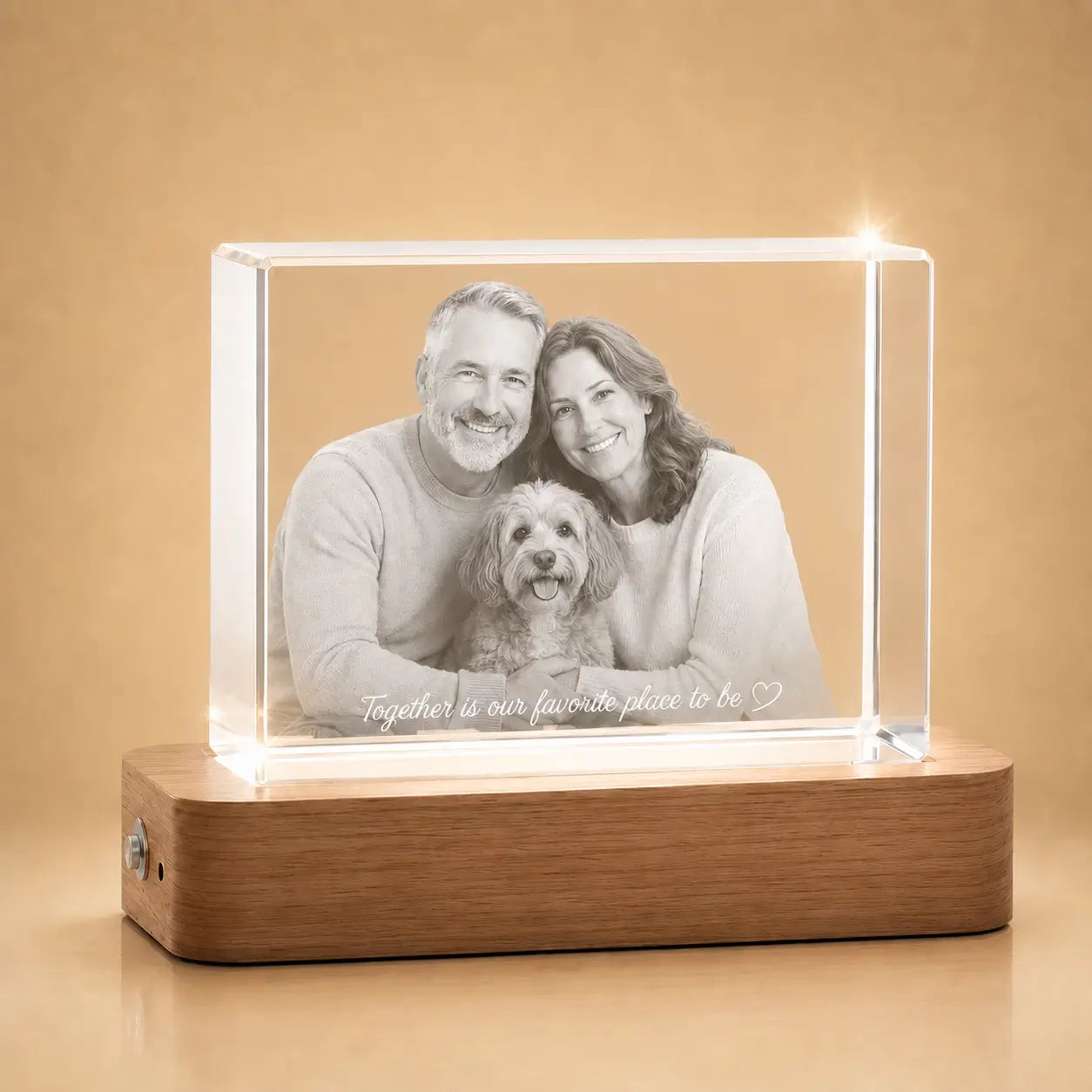 Custom pet photo 3D crystal landscape, a unique personalised gift for pet owners.