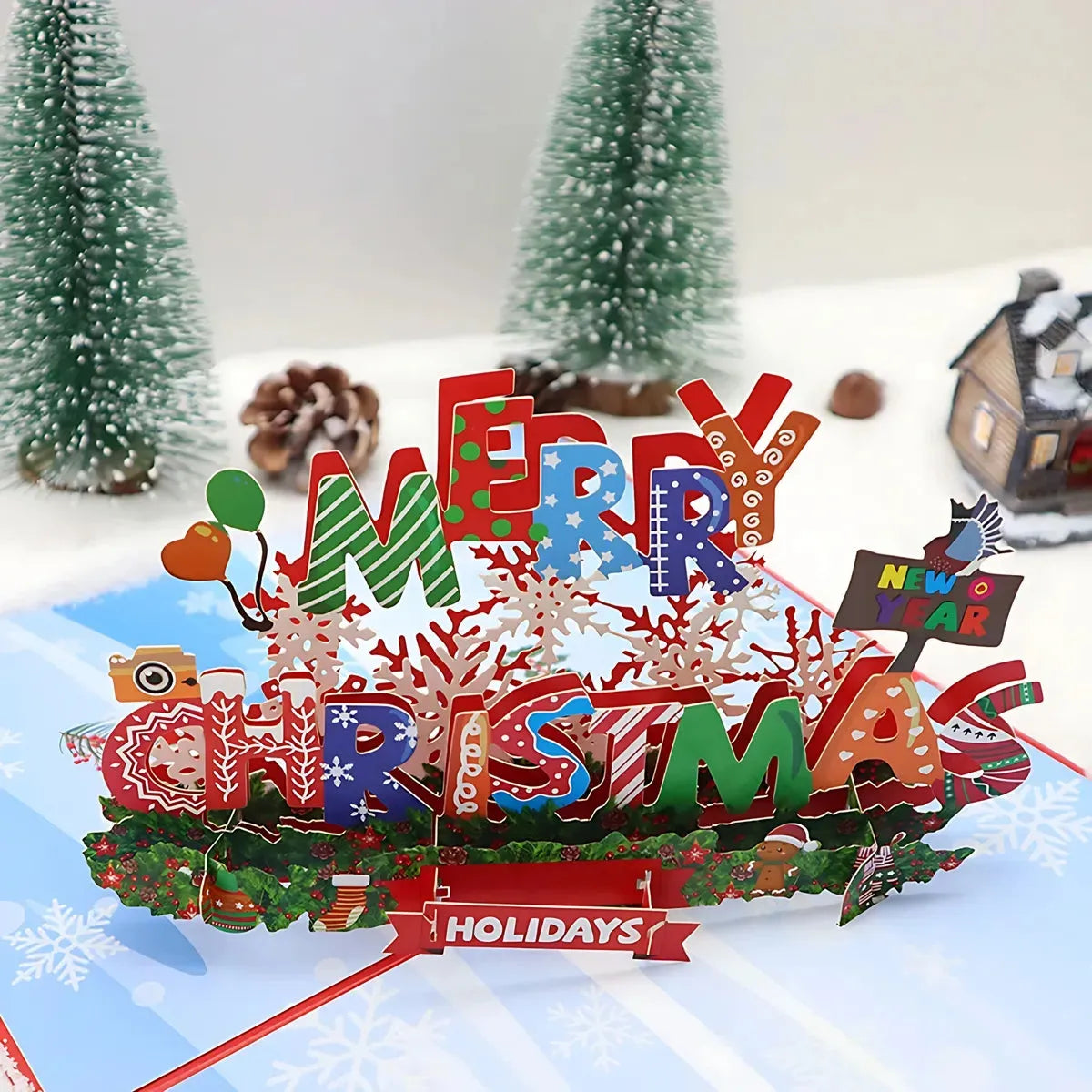Christmas 3D pop up greeting card with festive holiday scene, unique Christmas card by Crystify Australia