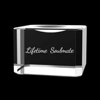 Crystal base with custom engraved text for personalised 3D crystal gifts, front view