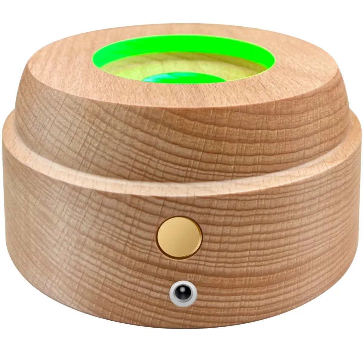 Round wooden LED light base for personalised 3D crystal gifts, with colour changing light