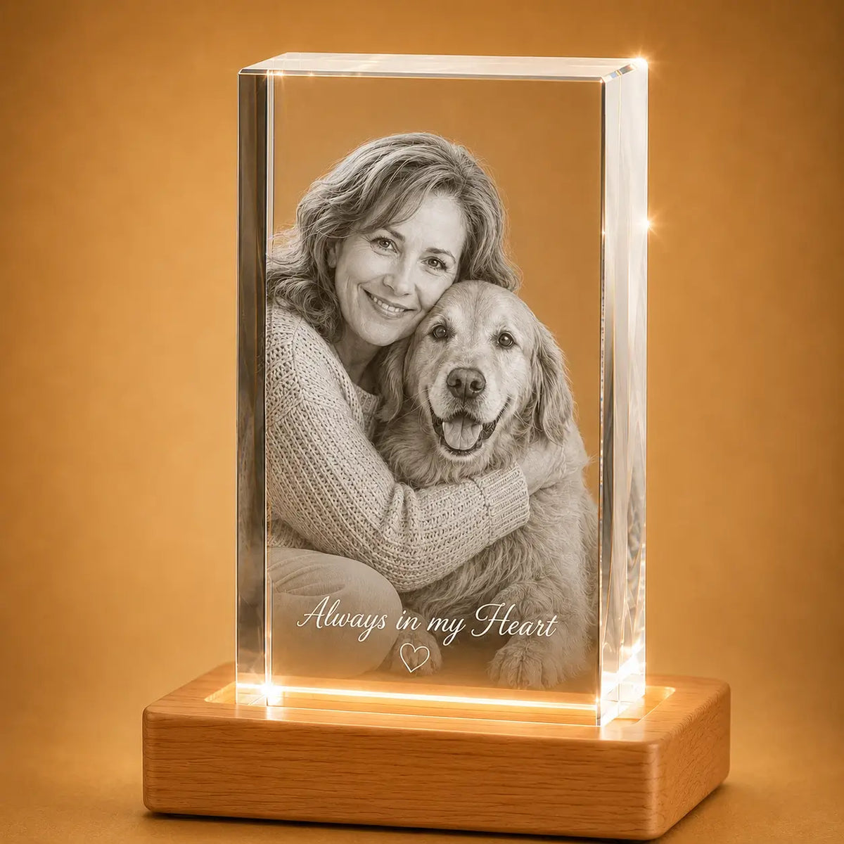 Portrait 3D crystal with family and pet photo