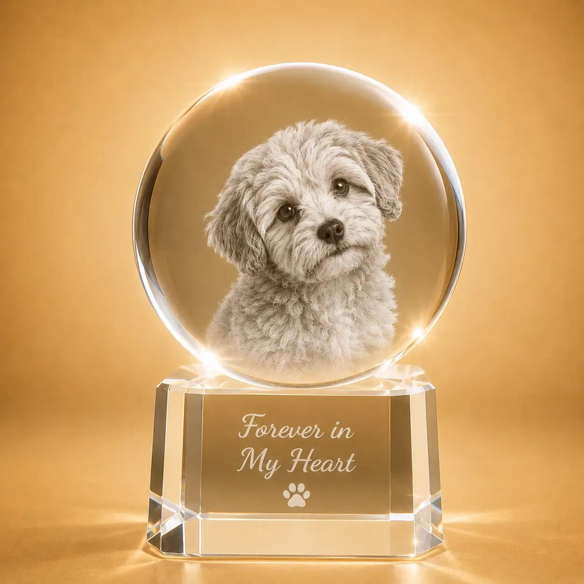 Custom pet memorial 2D crystal ball, a thoughtful personalised gift for beloved pets.