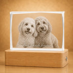 Custom pet memorial 3D crystal landscape gift, designed as a meaningful crystal gift for pet lovers.