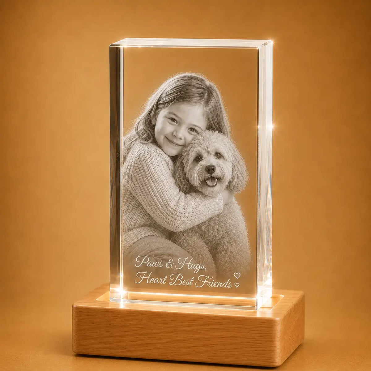 Portrait 3D crystal with personalised pet photo engraving