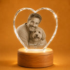 Custom pet photo crystal heart gifts in Australia, perfect for personalised gifts and memorial gifts.