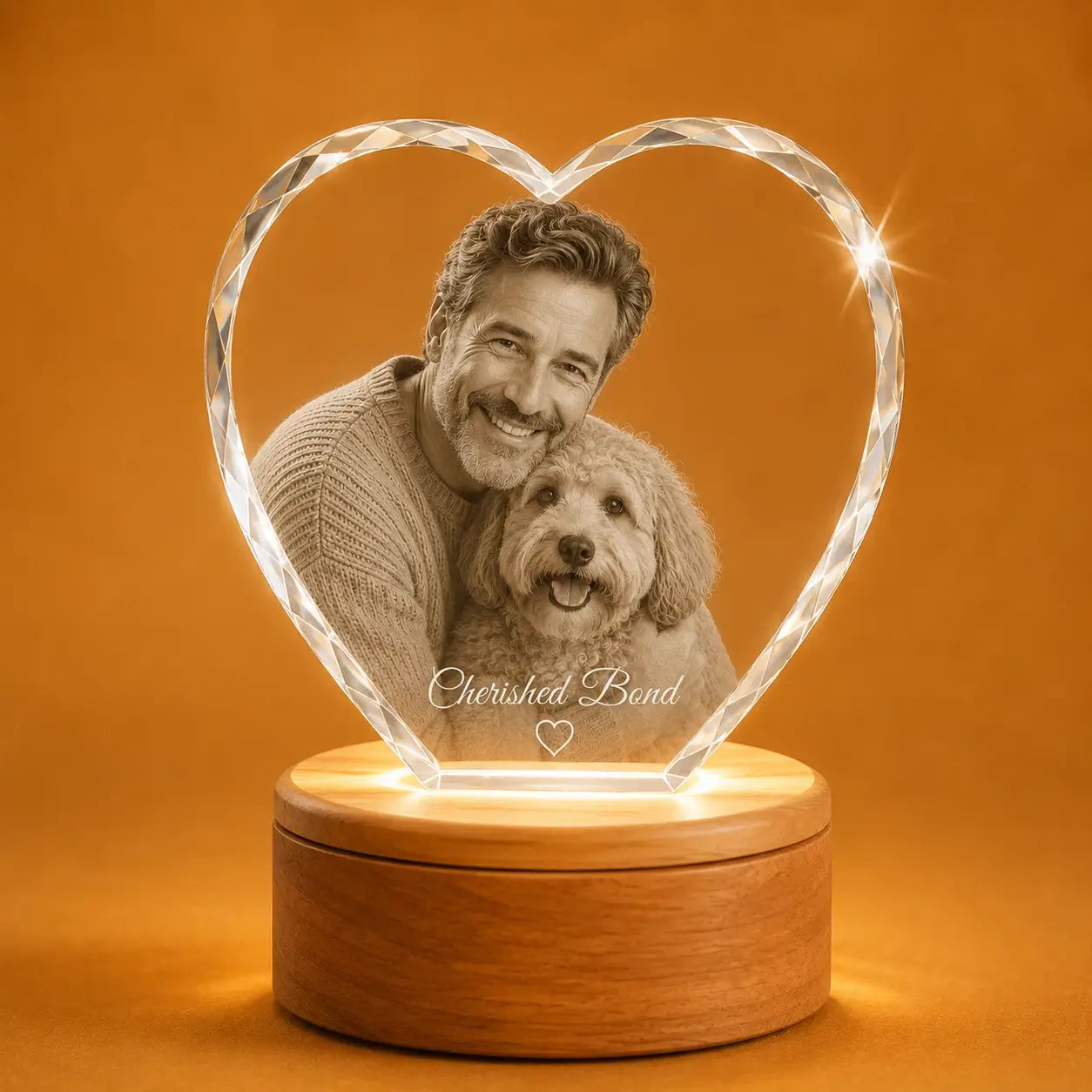Custom pet photo crystal heart gifts in Australia, perfect for personalised gifts and memorial gifts.