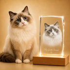 Custom pet photo faceted portrait crystal gift, ideal for personalised gifts and pet memorial gifts.