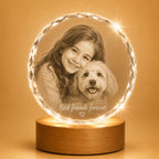 Custom pet photo round crystal gifts in Australia, perfect for personalised gifts and memorial gifts.