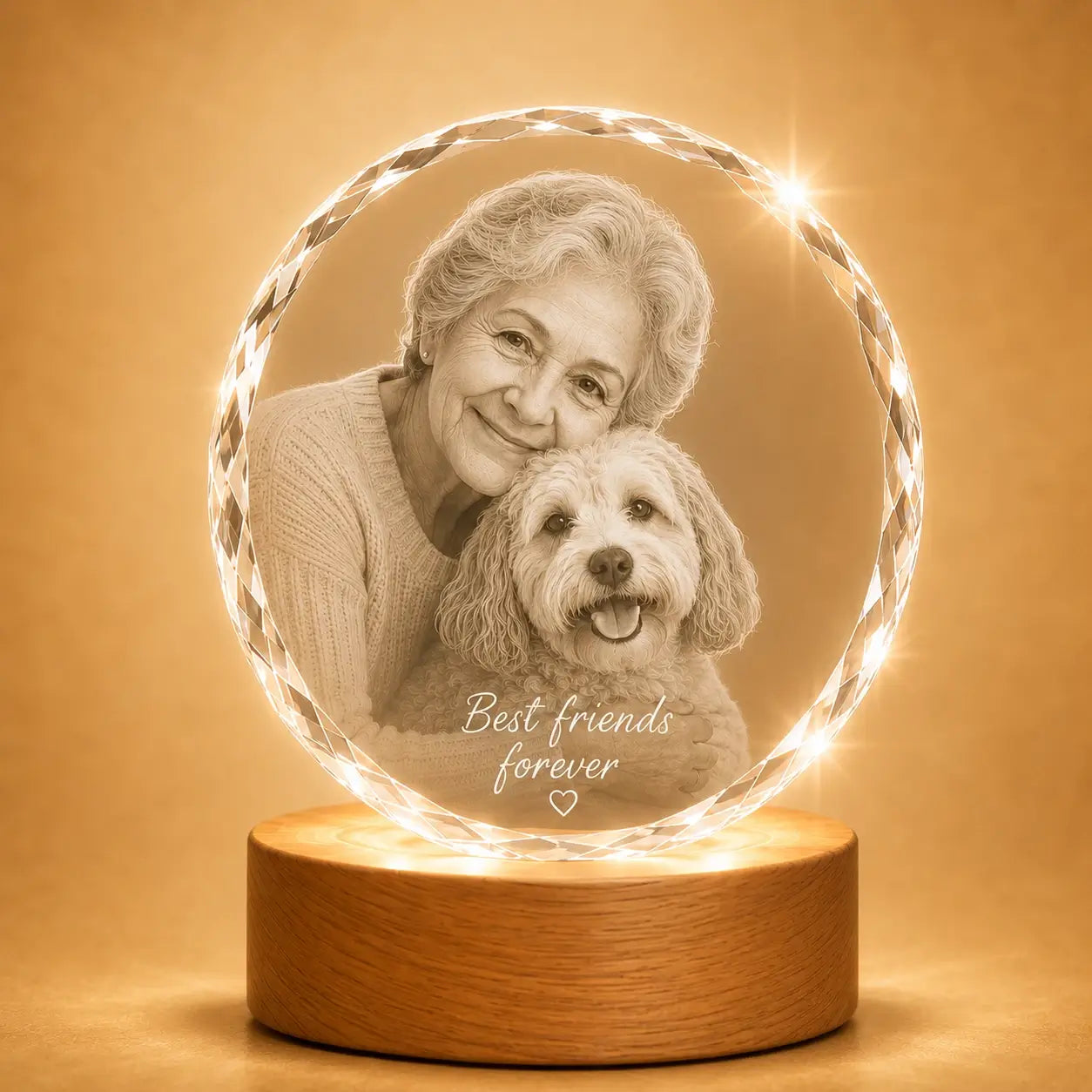 Faceted round 3D crystal pet memorial gift, a lasting crystal keepsake for treasured pet memories.