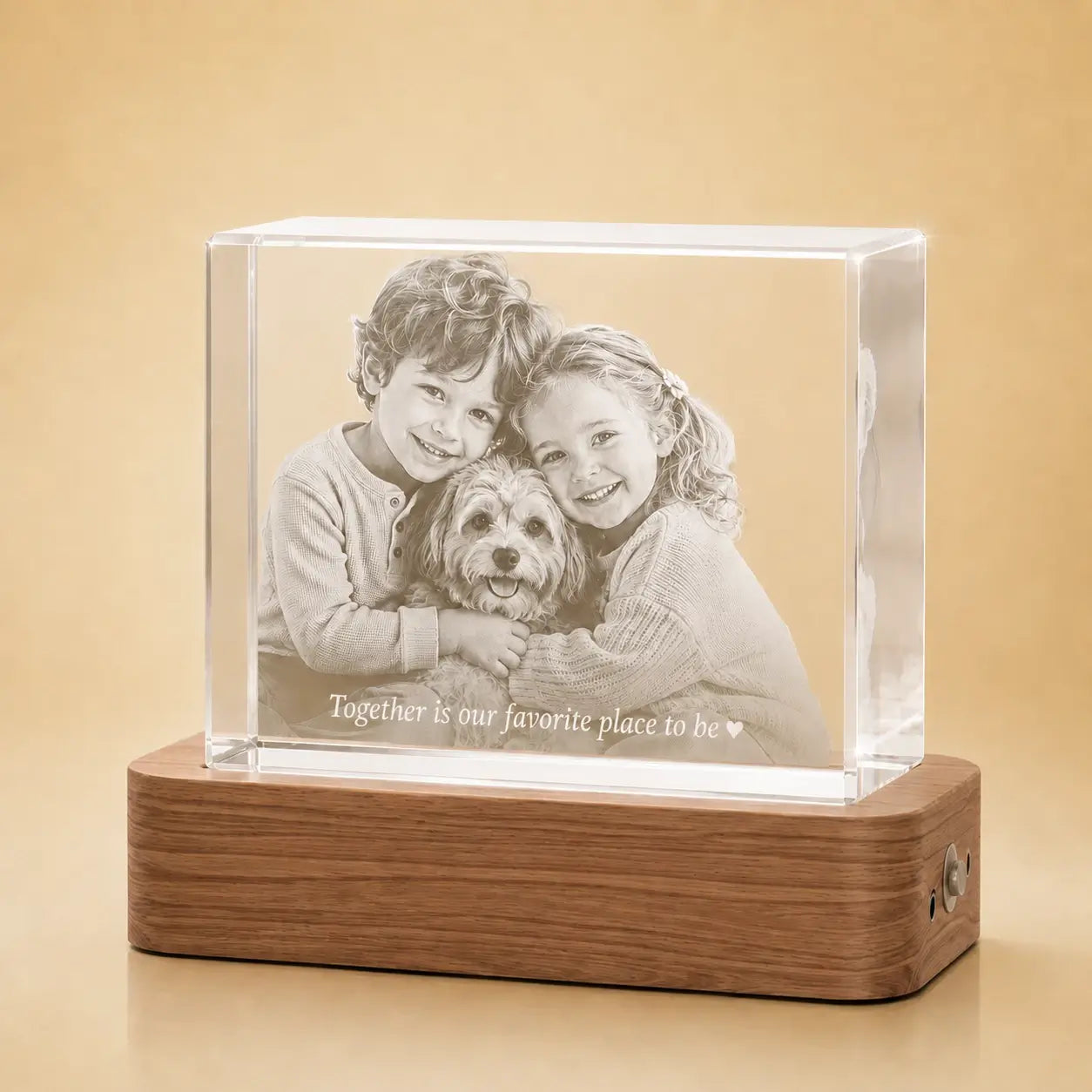 Family and pet photo crystal landscape gift, a thoughtful personalised gift in Australia.
