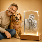 Family and pet photo faceted portrait crystal gift, a unique personalised gift in Australia.