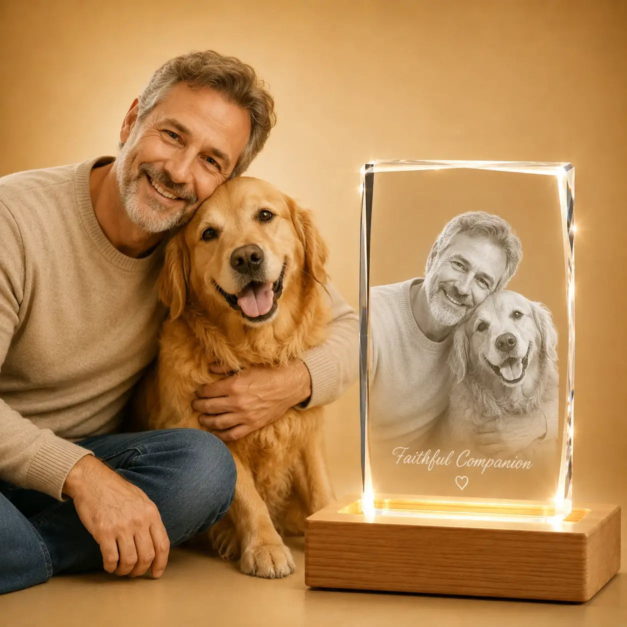 Family and pet photo faceted portrait crystal gift, a unique personalised gift in Australia.