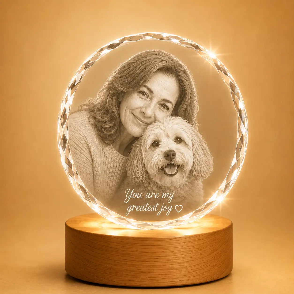 Family and pet photo faceted round crystal gift, a thoughtful personalised gift in Australia.