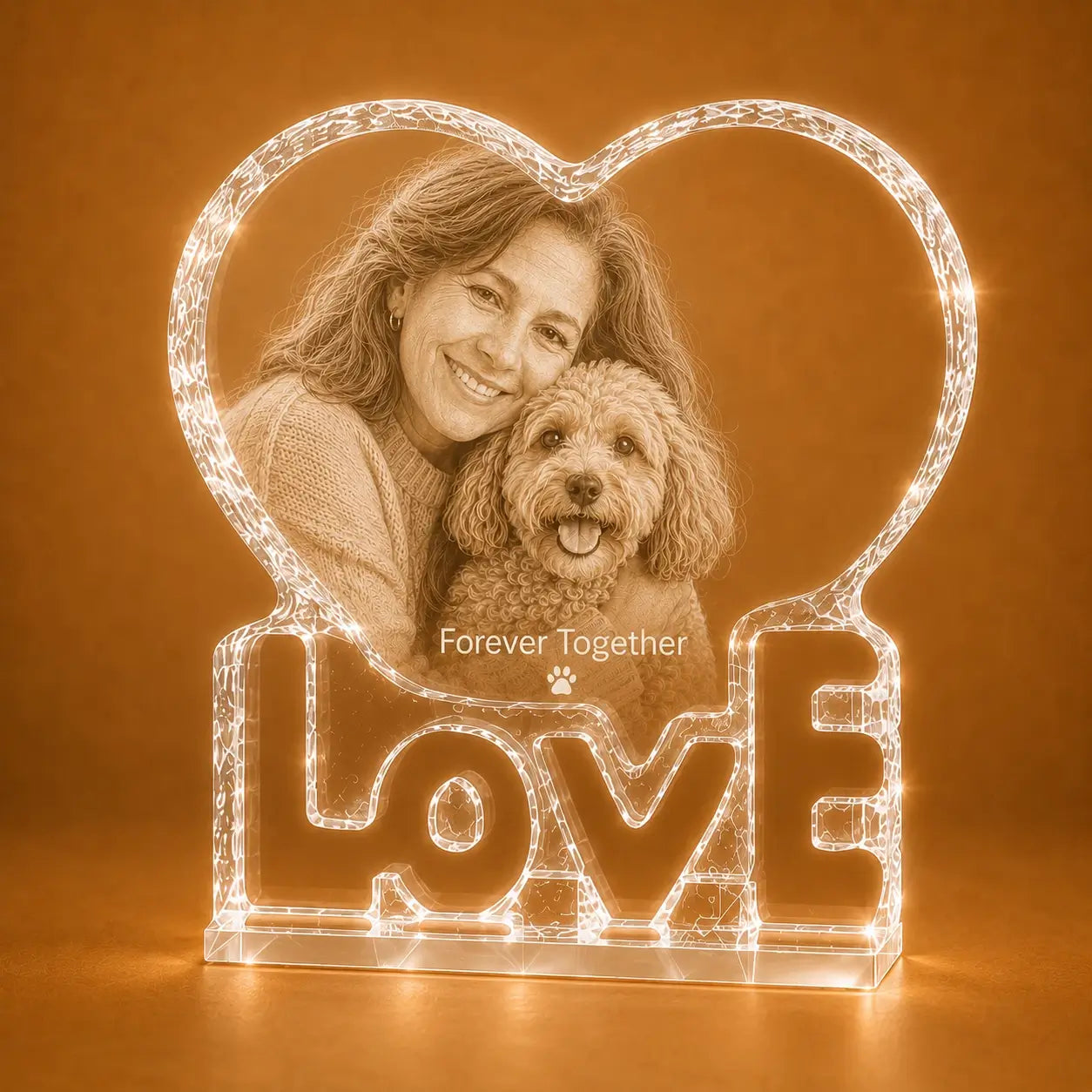 Family and pet photo LOVE crystal heart gift, a thoughtful personalised gift in Australia.