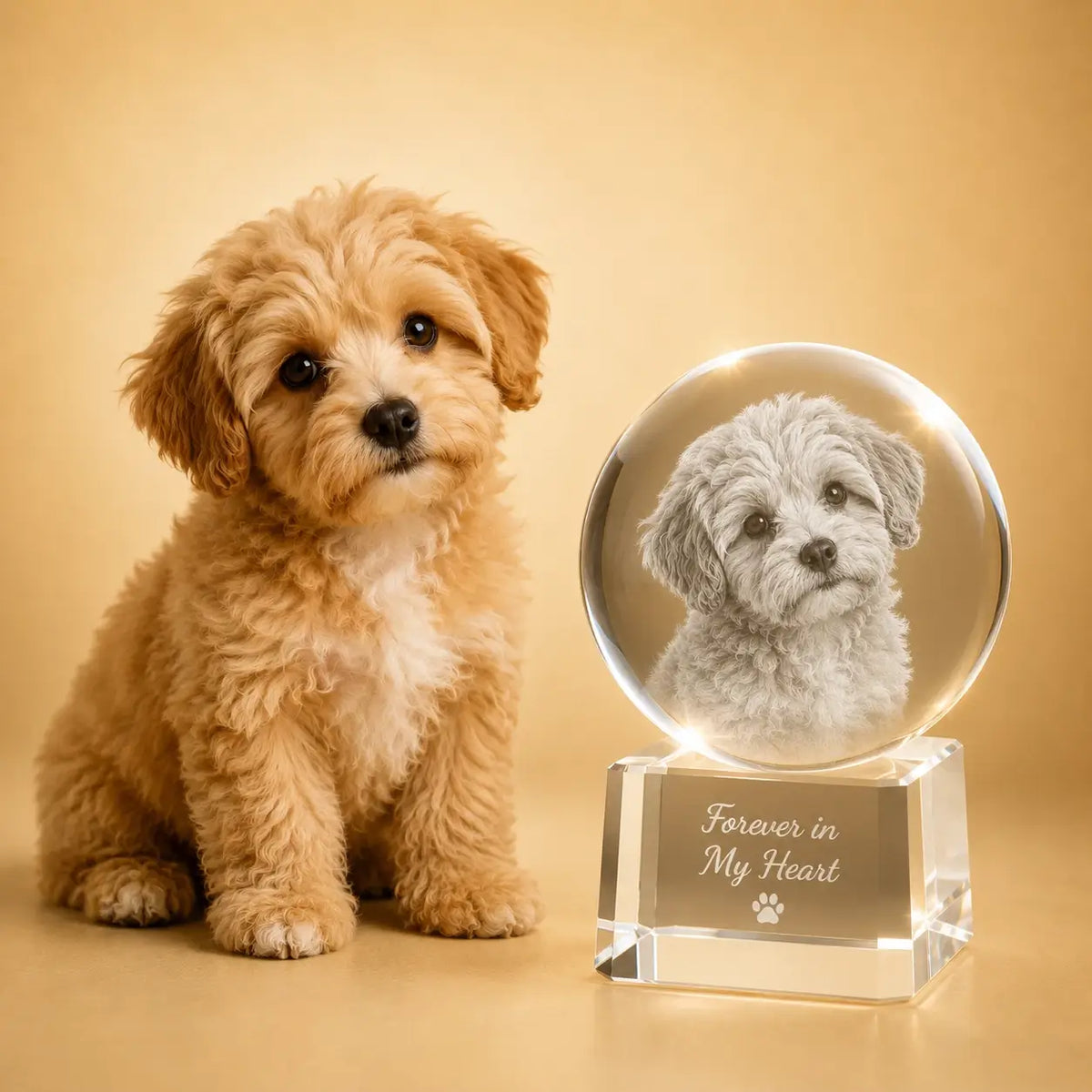Personalised 2D crystal ball pet gift in Australia, ideal for pet photo gifts and crystal gifts.