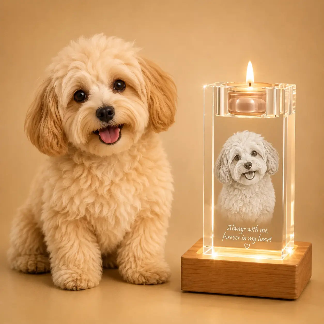 Personalised 3D crystal pet candle holder in Australia, ideal for pet photo gifts and crystal gifts.