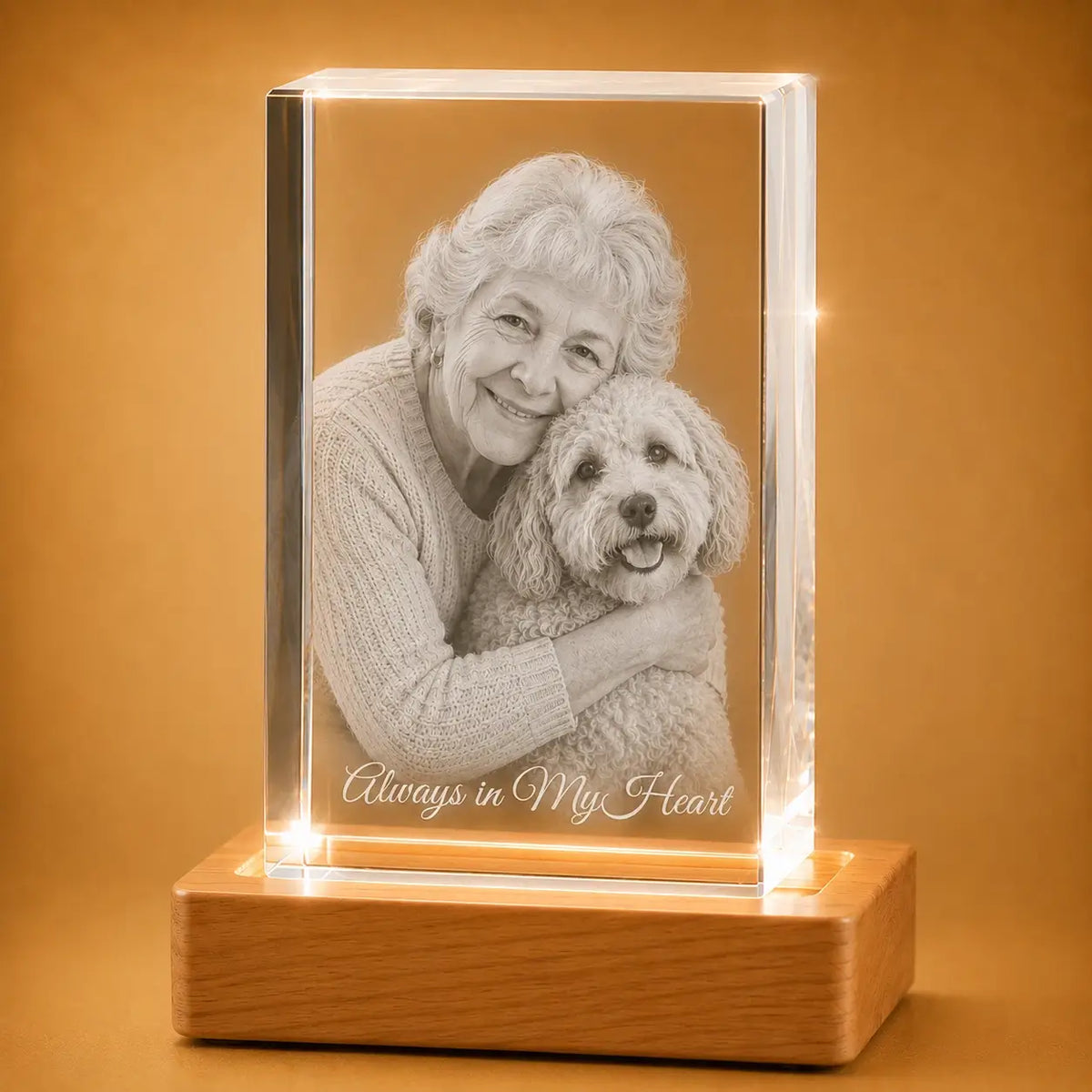 3D crystal cube with personalised pet photo engraving