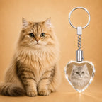 Personalised cat photo crystal keychain, perfect for pet photo gifts and lasting crystal keepsakes.