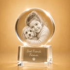 Personalised crystal ball pet photo gift, a meaningful 3D crystal keepsake for pet lovers.