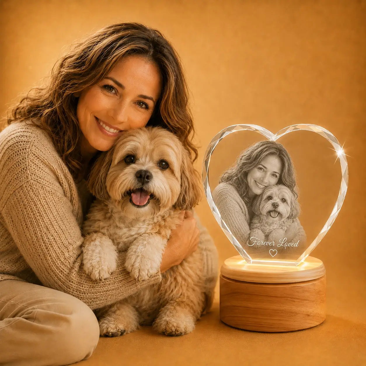 Personalised faceted crystal heart pet gift in Australia, ideal for pet photo gifts and crystal gifts.