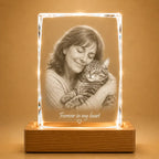 Personalised faceted portrait crystal gifts, perfect for pet photo gifts and memorial keepsakes.
