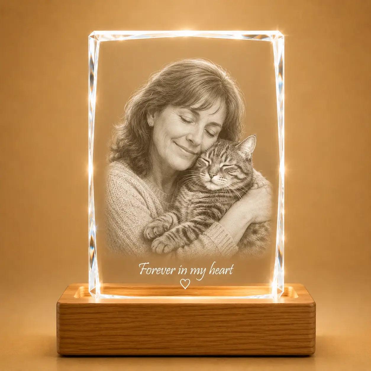 Personalised faceted portrait crystal gifts, perfect for pet photo gifts and memorial keepsakes.