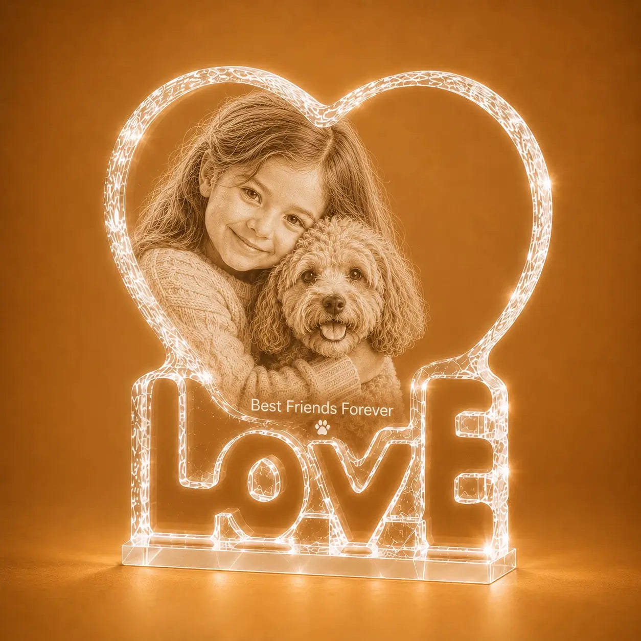 Personalised LOVE heart 3D crystal pet gift, a meaningful crystal gift for pet lovers.
