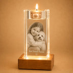 Personalised pet memorial crystal candle gift, a meaningful remembrance gift for beloved pets.