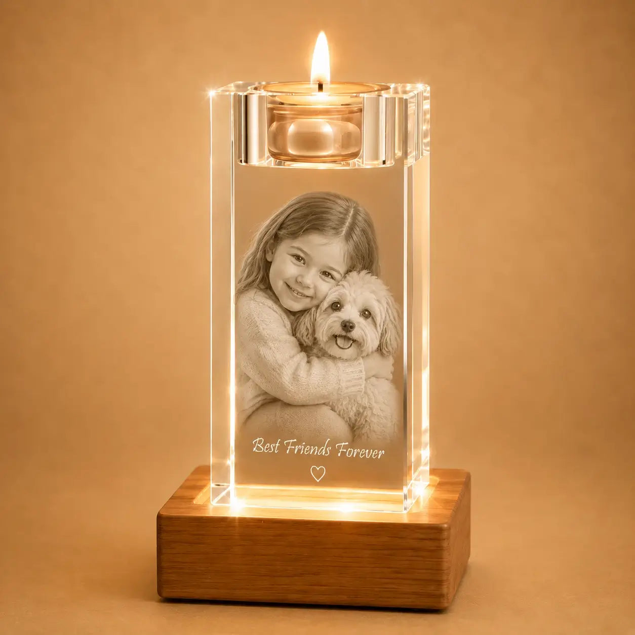 Personalised pet memorial crystal candle gift, a meaningful remembrance gift for beloved pets.