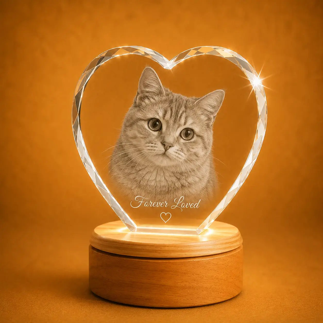 Faceted 3D crystal heart pet memorial gift, a lasting crystal keepsake for treasured pet memories.