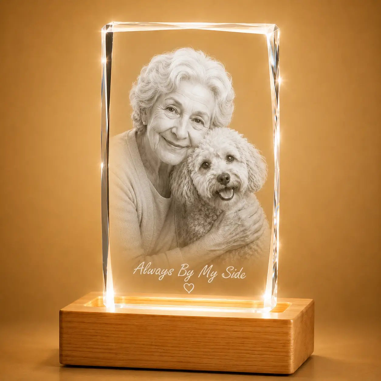 Personalised pet memorial crystal keepsake, suitable for crystal gifts and remembrance gifts.