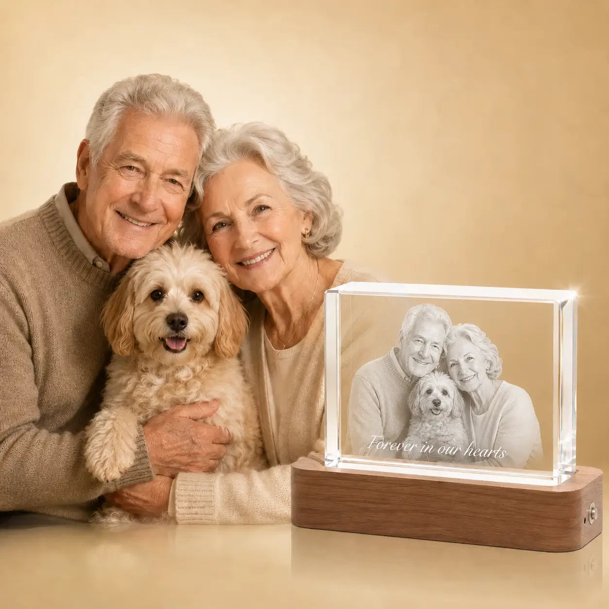 Personalised pet memorial crystal landscape, a meaningful crystal gift for remembering pets.