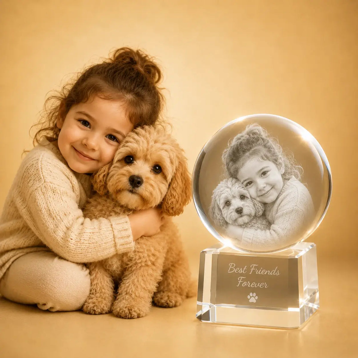 Personalised pet photo 2D crystal ball gift, a thoughtful crystal gift for pet lovers.