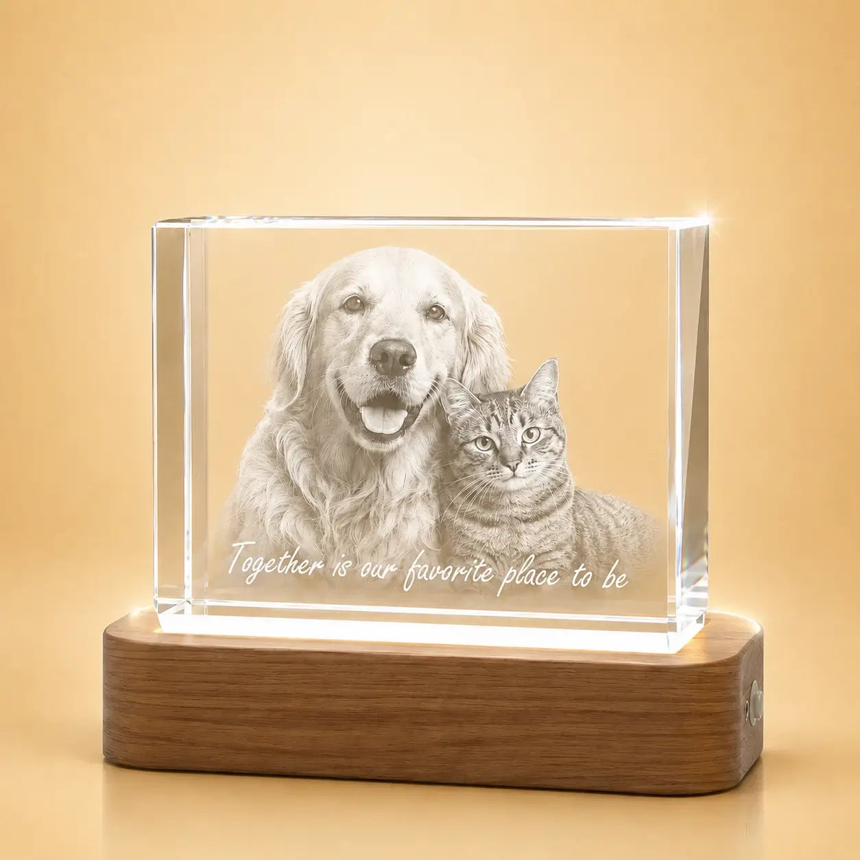 Personalised pet photo 3D crystal landscape, perfect for crystal gifts and treasured pet memories.