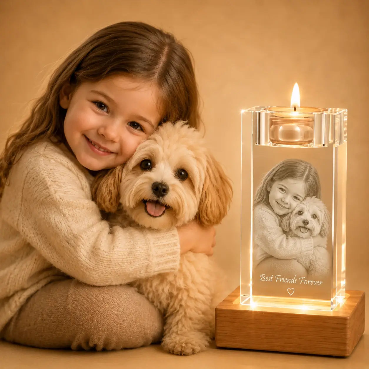 Personalised pet photo crystal candle gift, a thoughtful choice for crystal gifts and pet lovers.