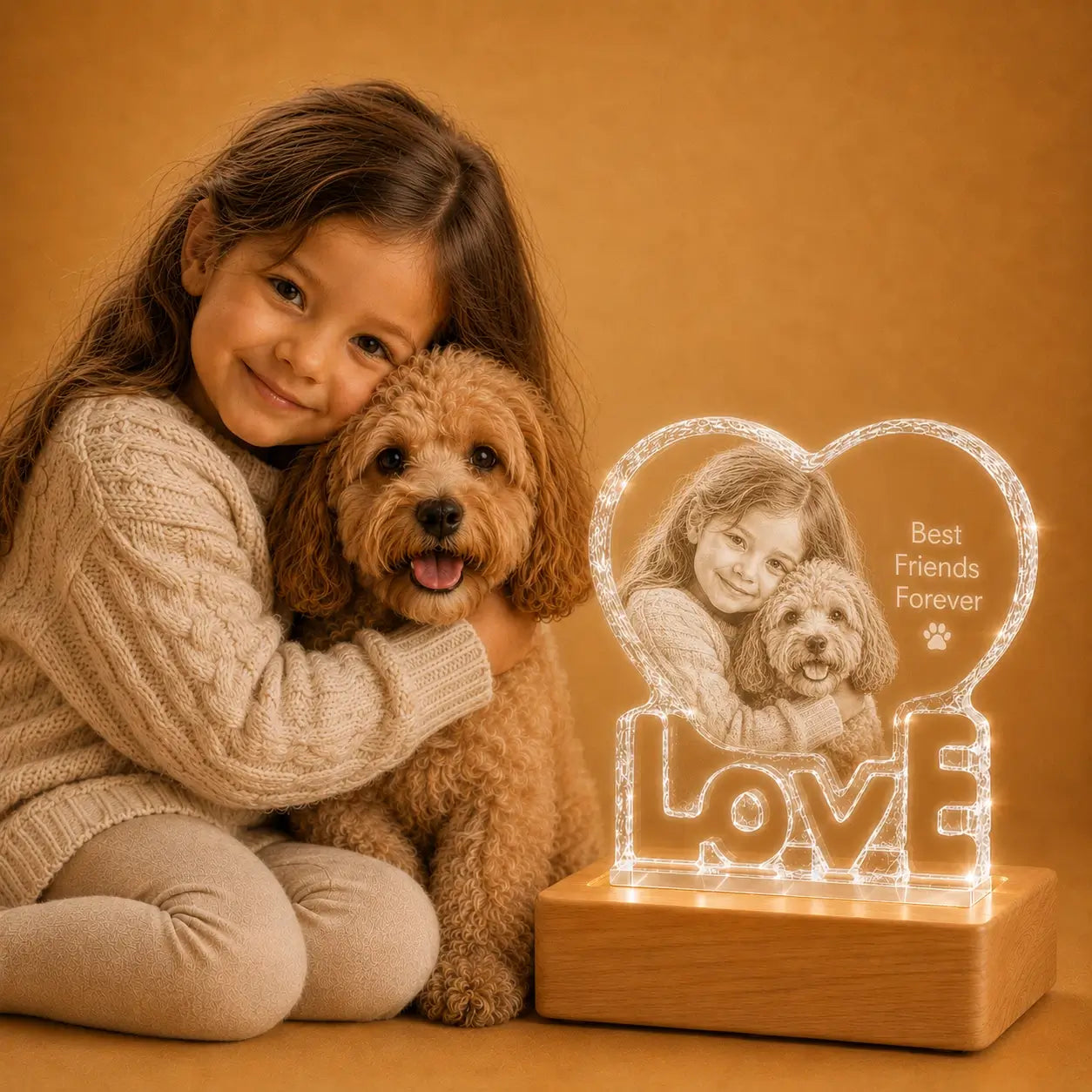 Personalised pet photo LOVE 3D crystal gift, a thoughtful crystal gift for pet lovers.