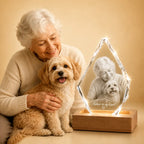 3D crystal pet memorial gift, a personalised keepsake for remembering a beloved pet.