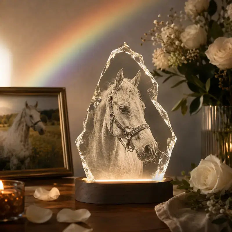 Unique Rainbow Bridge gifts to honour beloved pets with a personalised crystal memorial.